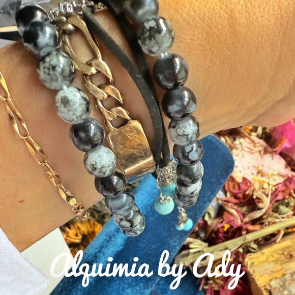 Turquoise chips beaded bracelet statement stack set - Picture 2 of 10